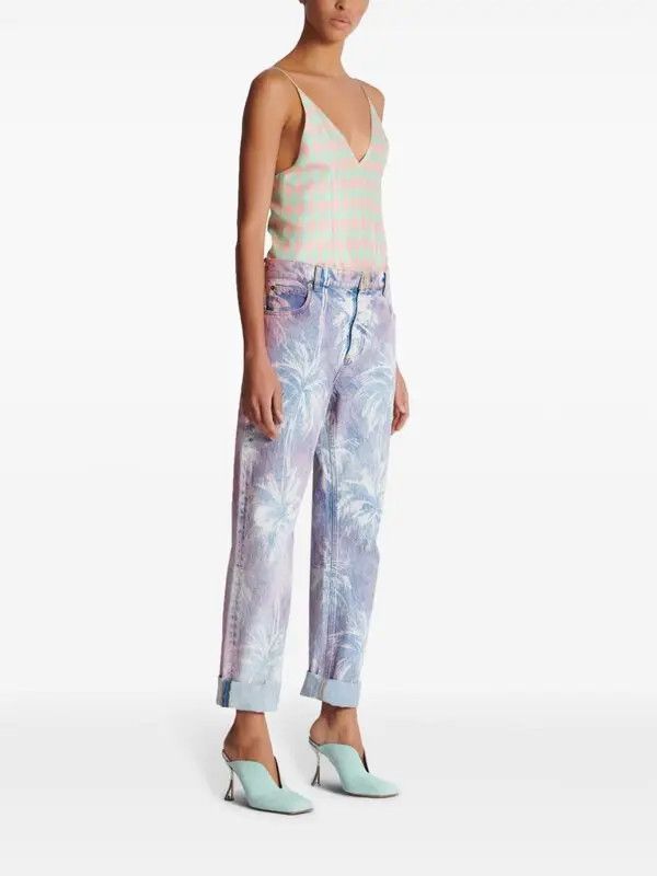 Balmain o1s1wg110825 Palm Tree Print Jeans in Blue Size 28" / US 6 / IT 42 - 4 Thumbnail