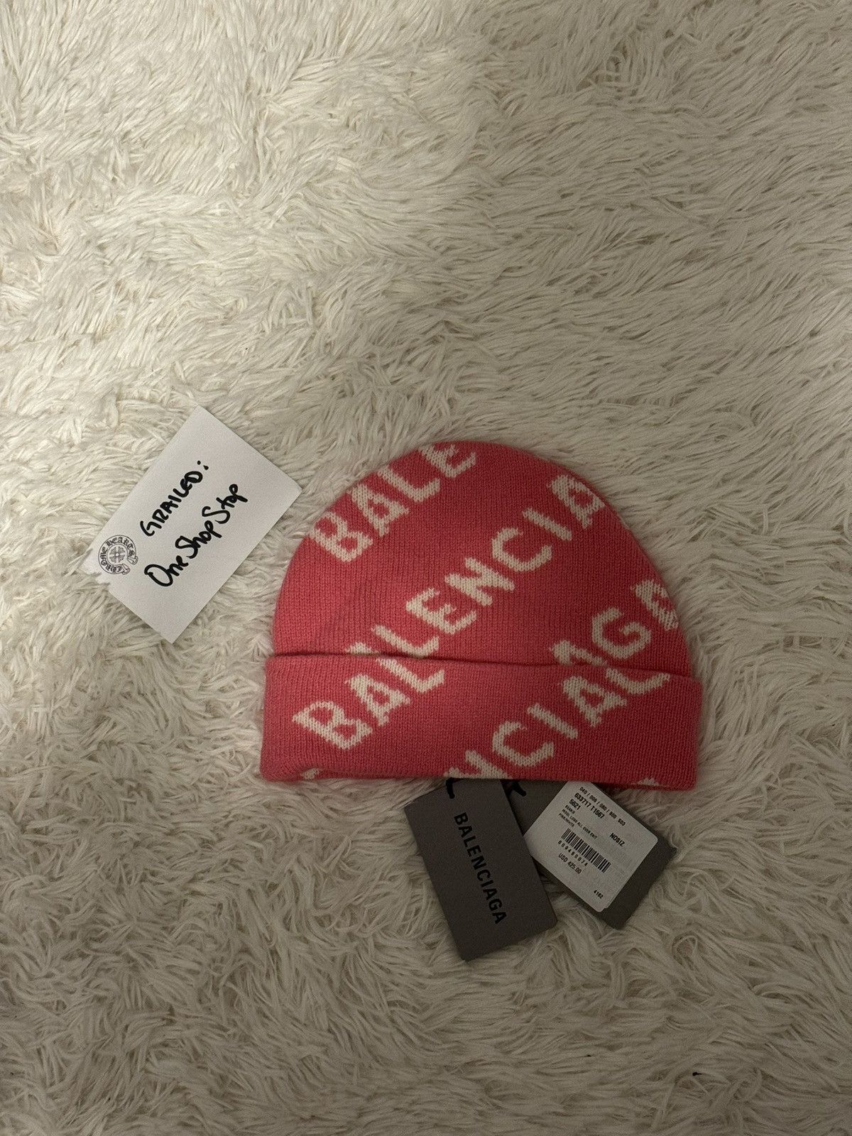 Balenciaga Balenciaga All Over Beanie Pink Size ONE SIZE - 1 Thumbnail