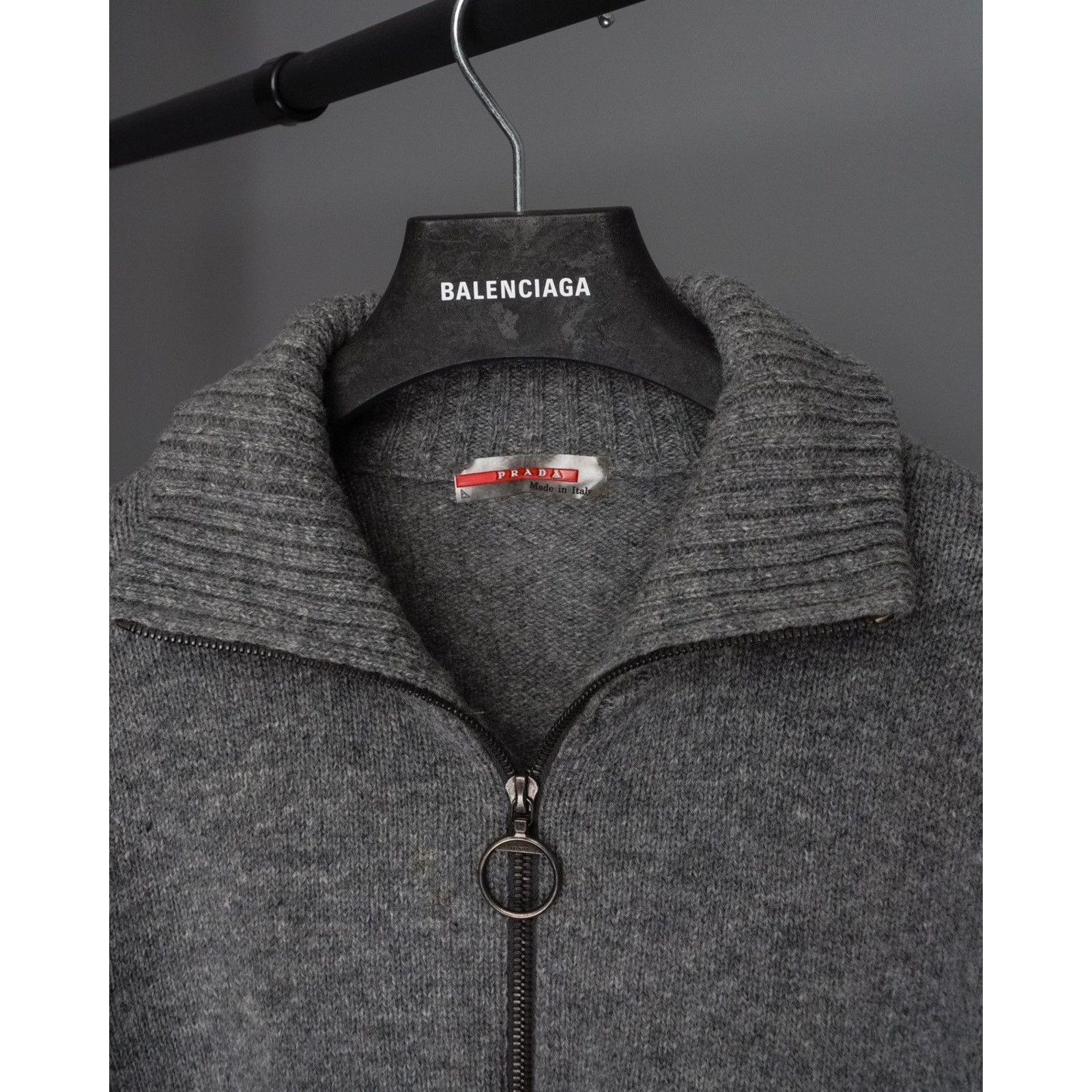 Prada Vintage prada grey knit wool zip logo sweater Size US S / EU 44-46 / 1 - 9 Thumbnail