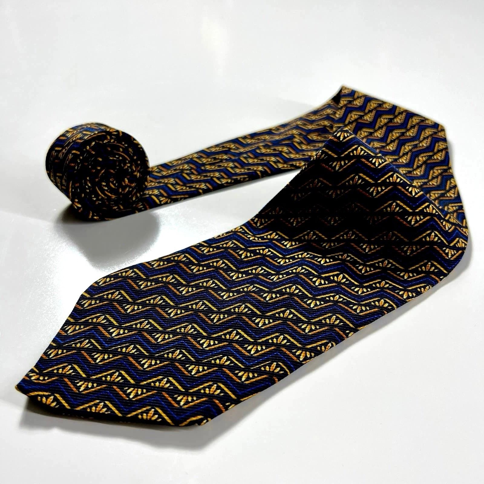 Altea Altea Milano Men's Tie Blue Gold Silk Striped Woven Necktie Size ONE SIZE - 4 Thumbnail