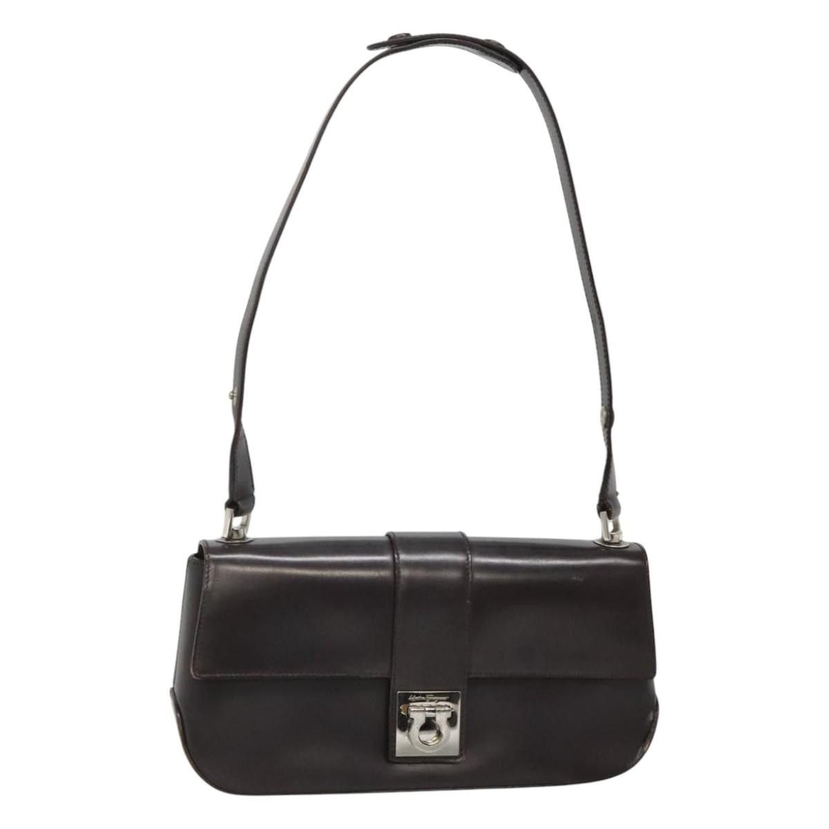 Salvatore Ferragamo Gancini Shoulder Bag Leather Dark Brown Auth Ba825, Women's