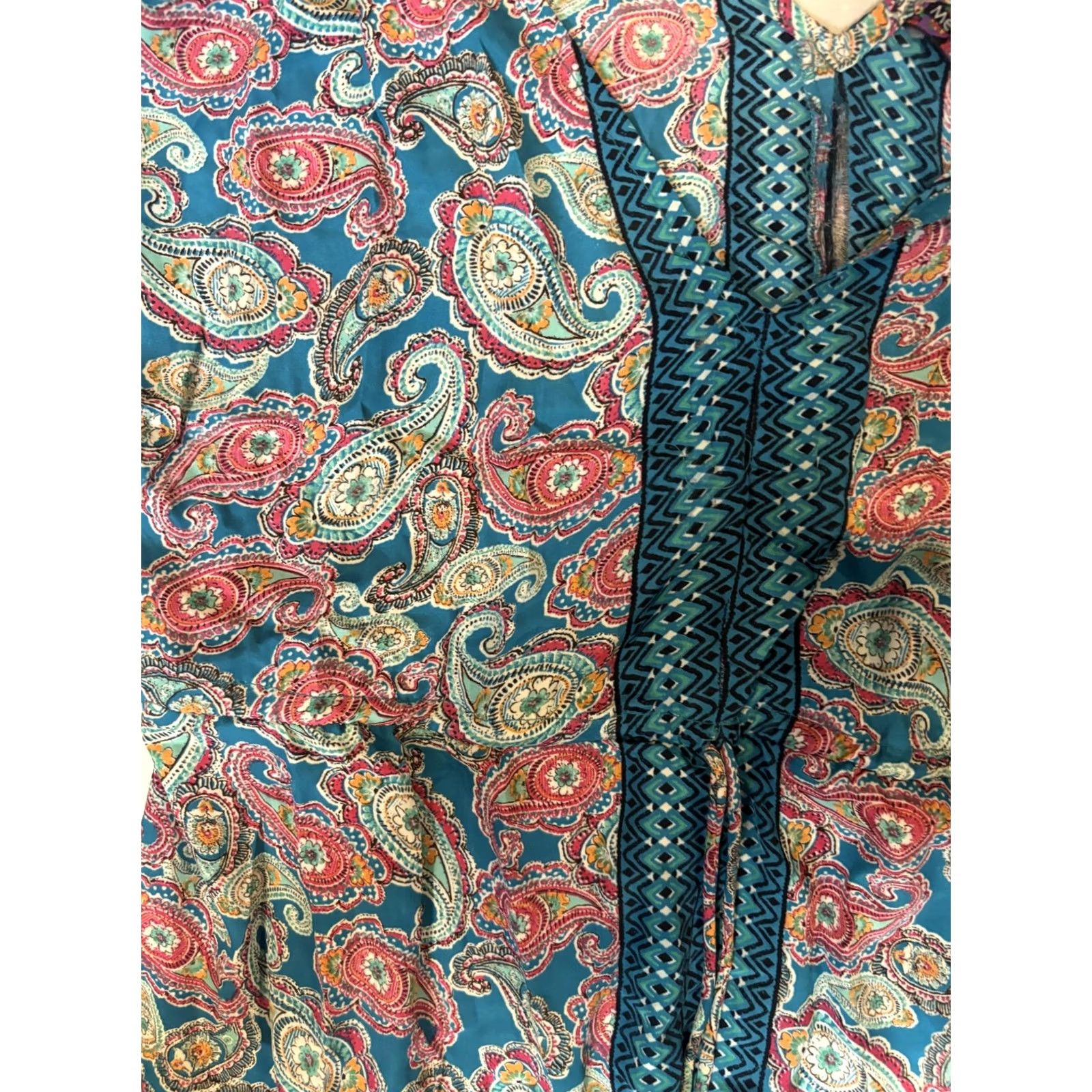 Altea Me 2 Magic Dress Womens M Teal Paisley Boho V-Neck Sleeveless Tassel Straps Beach Sundress Maxi Size M / US 6-8 / IT 42-44 - 2 Thumbnail