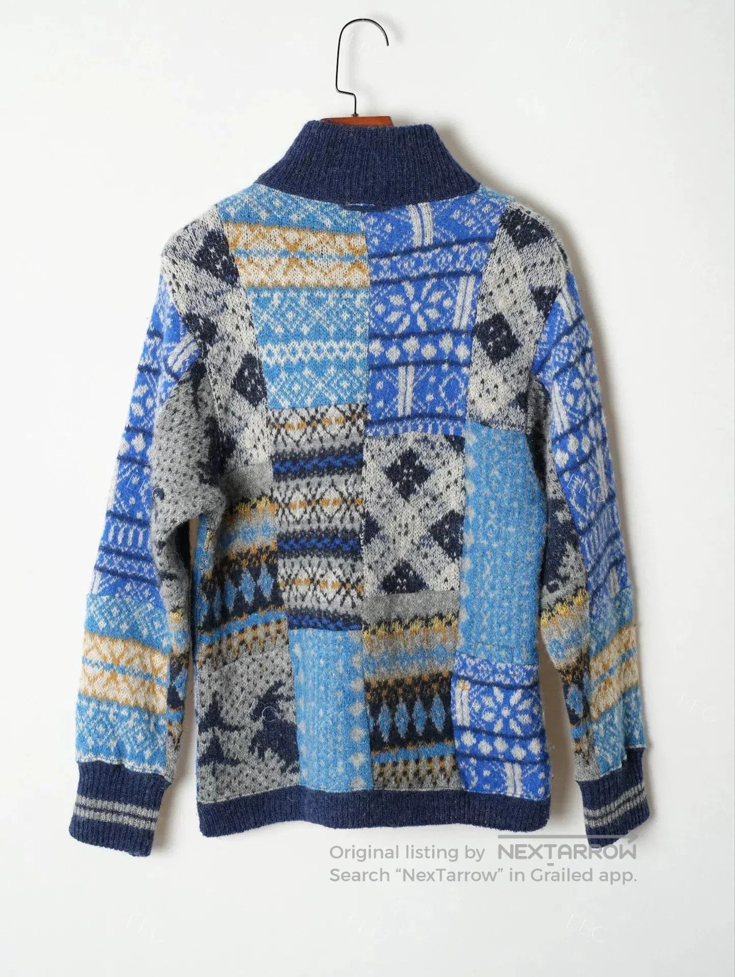 45rpm Blue Patchwork Wool Sweater Jacket. Size US M / EU 48-50 / 2 - 3 Thumbnail