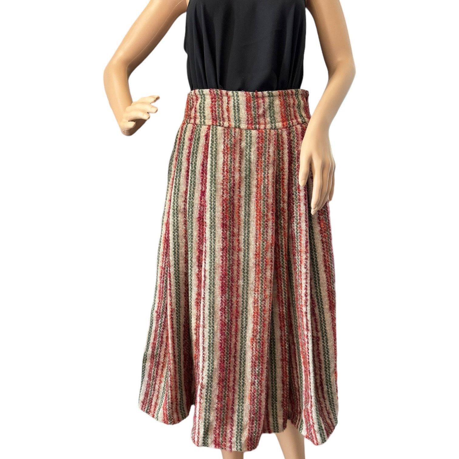 Vintage Vtg high waisted pleated boucle striped midi skirt small Size 27" / US 4 / IT 40 - 3 Thumbnail
