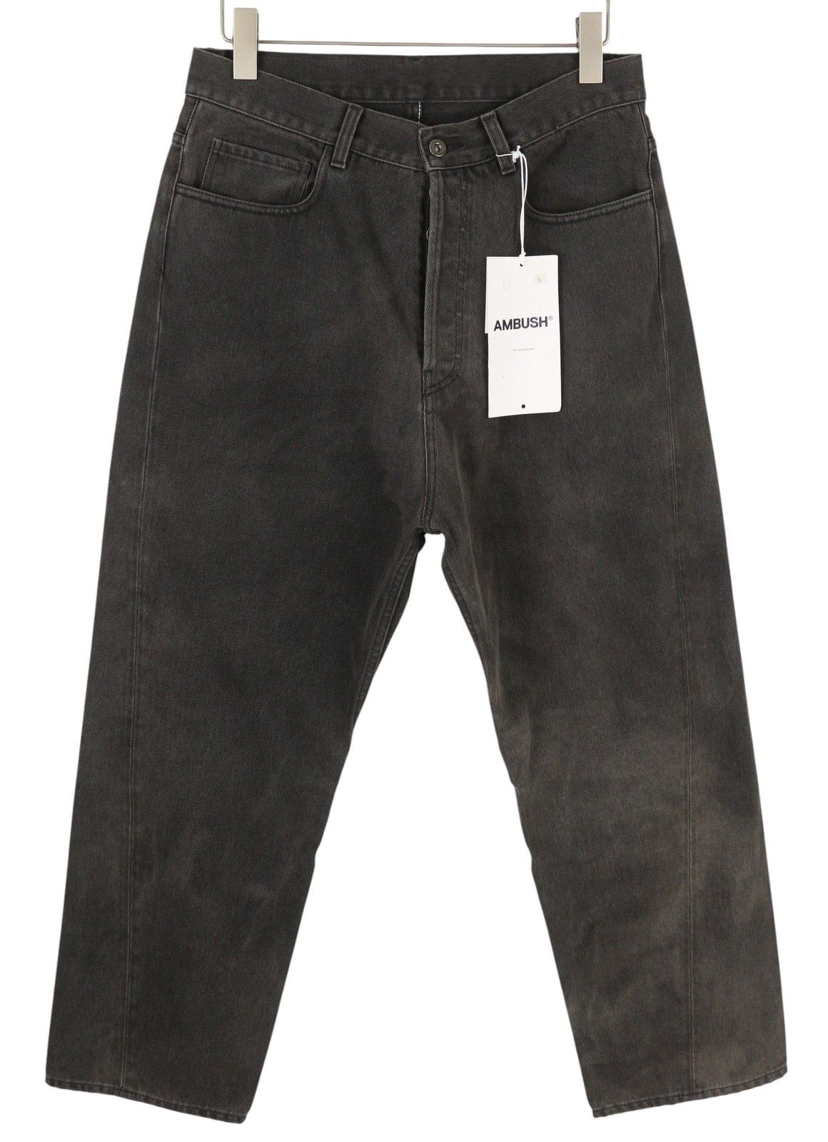 Ambush Design W31 Black Faded Cropped Asymmetric Button Jeans 86793 Size US 31 - 1 Thumbnail