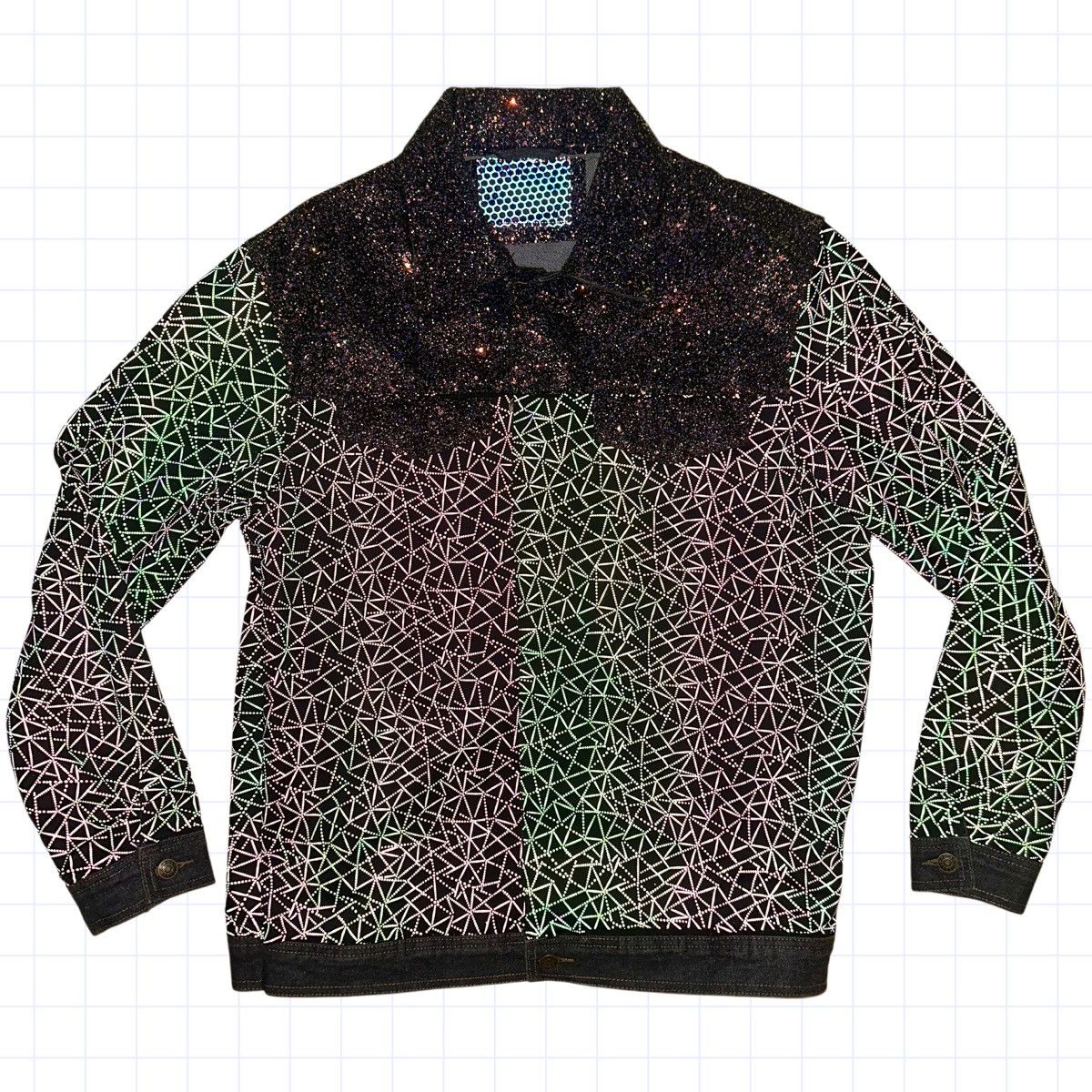 Designer Silk Samurai CHAMPLOO Reflective Glitter Denim Jacket Large Size US L / EU 52-54 / 3 - 2 Thumbnail