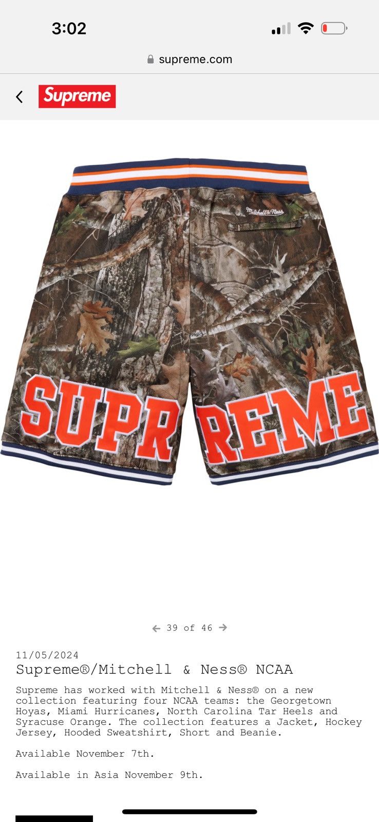 Supreme Supreme x Mitchell and Ness x Syracuse Short size small Size US 30 / EU 46 - 2 Thumbnail