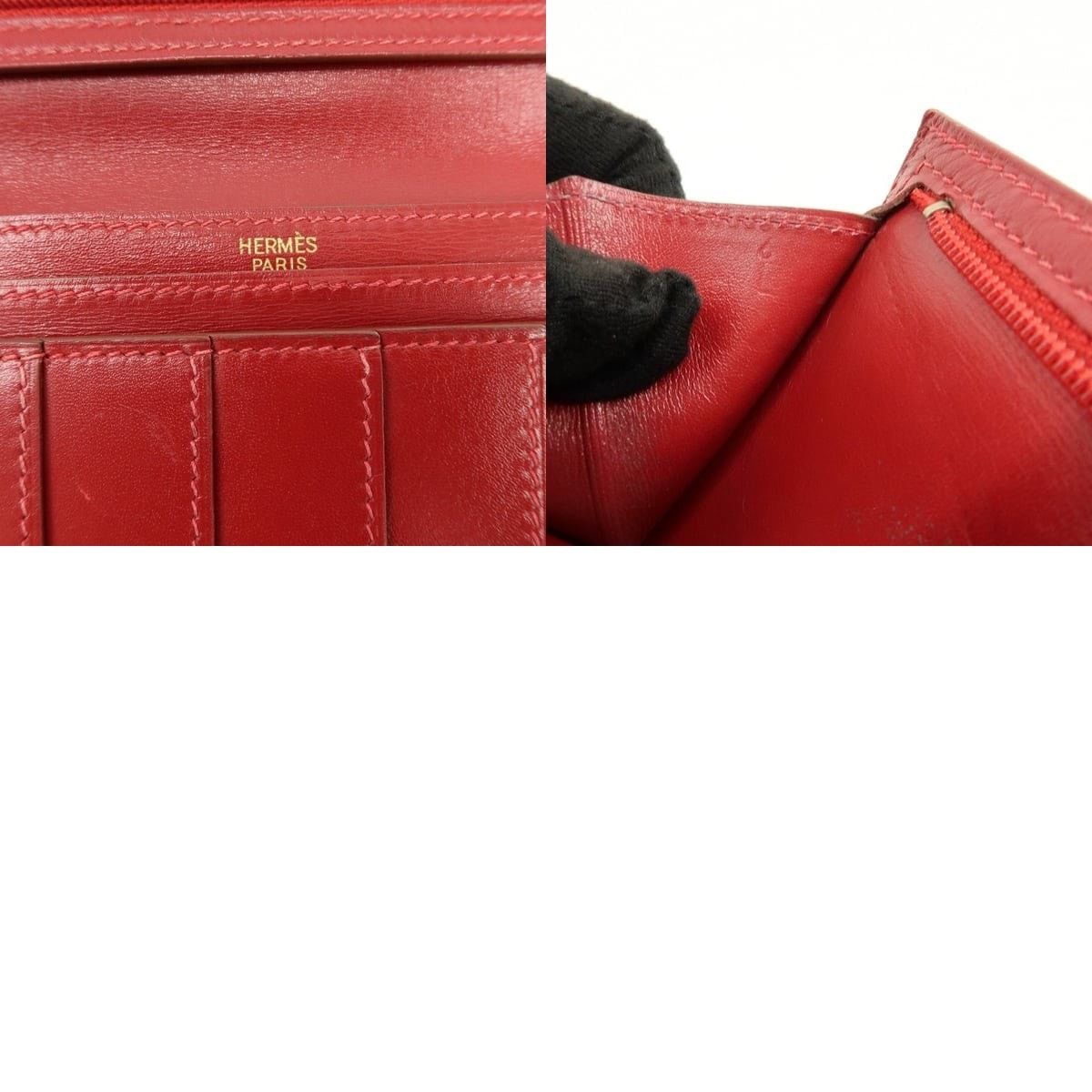 Hermes Hermes Bearn Classic Box Calf Bi-fold Long Wallet Red Size ONE SIZE - 8 Thumbnail
