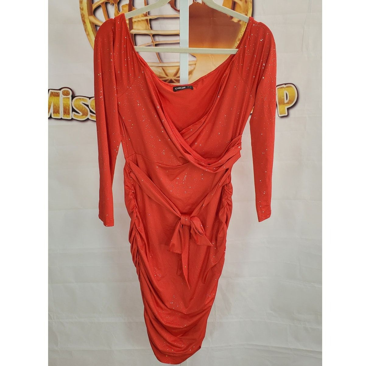 Other ChicMe Red Glitter Ruched Bodycon Dress XL Size XL / US 12-14 / IT 48-50 - 1 Thumbnail