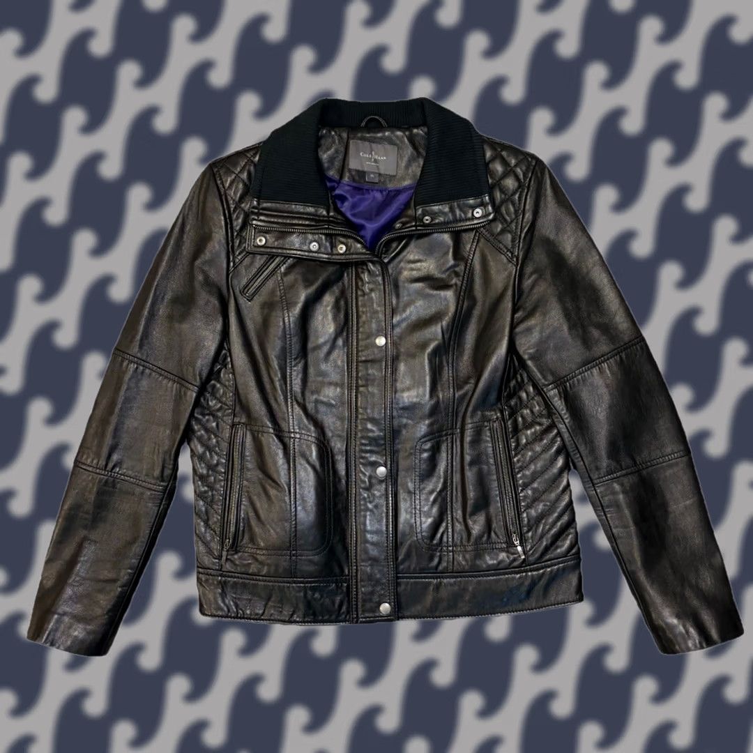 Cole Haan VINTAGE Cole Haan Leather Coat Womens XL Black Mid-Length Slim Lined Zip Button 90s Retro Bomber Jacket Size XL / US 12-14 / IT 48-50 - 1 Thumbnail