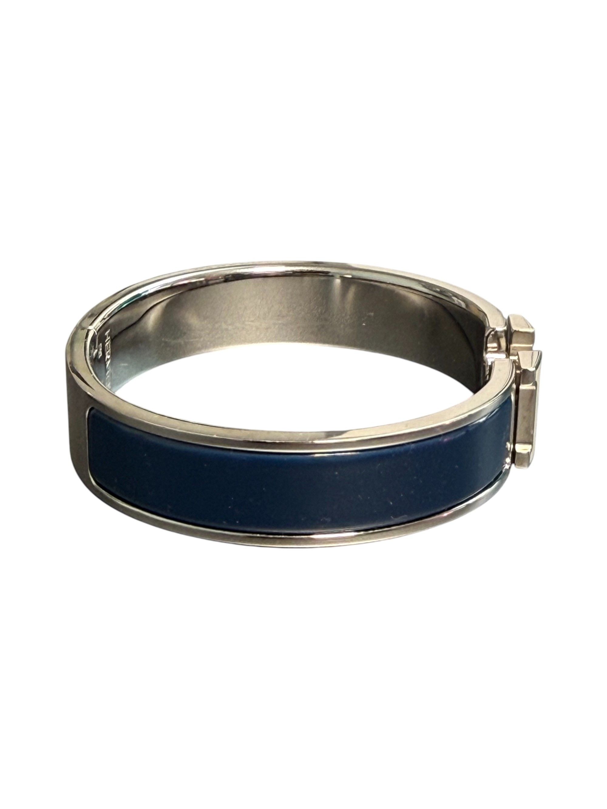 Hermes Hermes Clic Clac H Bracelet Enamel Navy Blue & Silver Small Size ONE SIZE - 3 Thumbnail