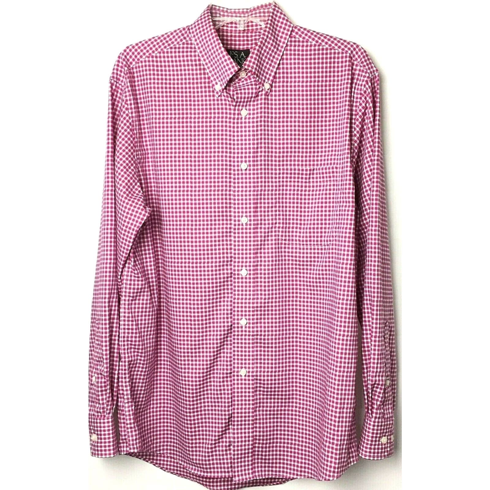 Jos. A. Bank Jos A Bank Shirt Mens Medium Pink Plaid Long Sleeve Button Down Button-Up Collar-Front Casual Tailored Cotton Regular Size US M / EU 48-50 / 2 - 2 Thumbnail