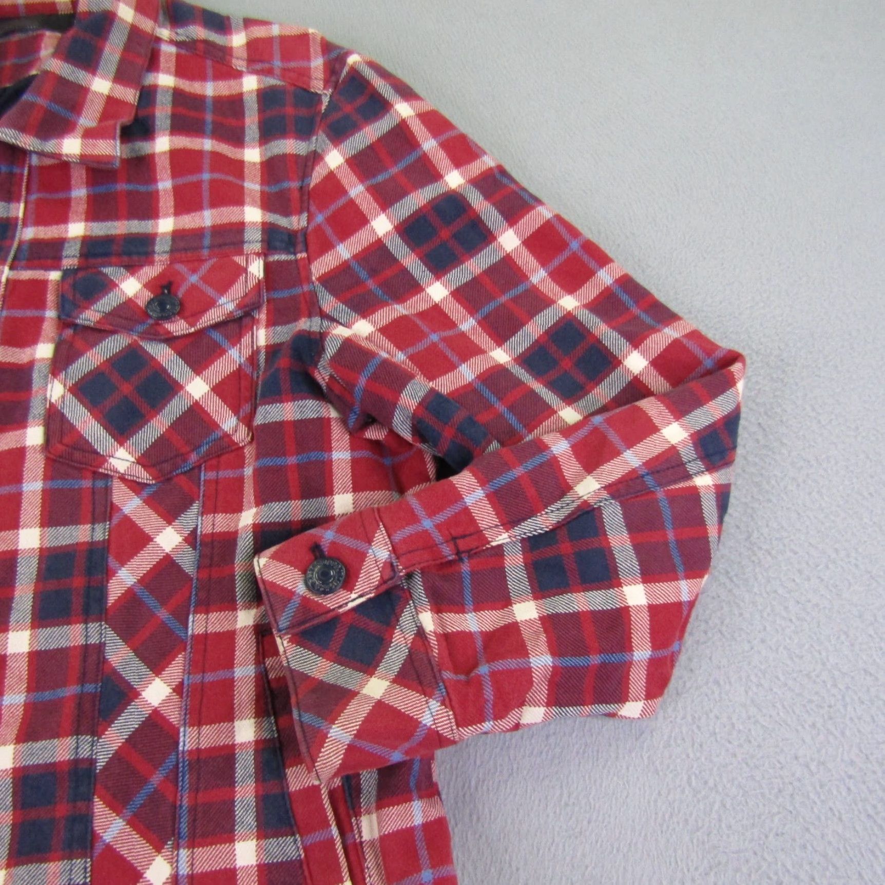 Vintage Jason Wood Jacket Mens Large Red Plaid Twill Flannel Shacket Button Up Coat Size US L / EU 52-54 / 3 - 2 Thumbnail