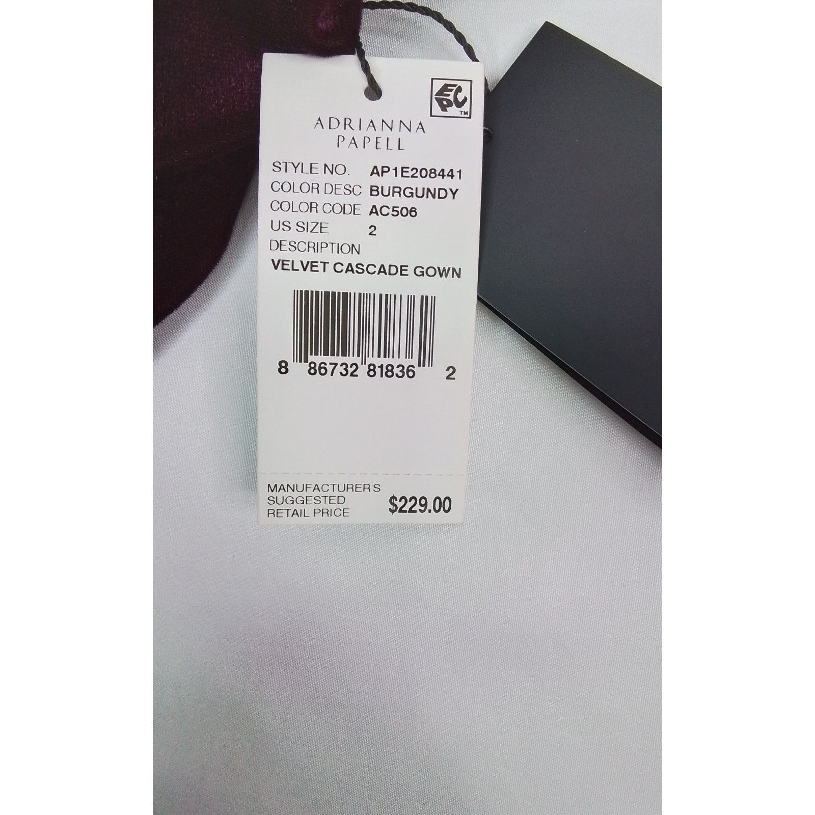 Adrianna Papell Adrianna Papell NWT Dress Women's 2 Burgundy Velvet Cascade Size XS / US 0-2 / IT 36-38 - 9 Thumbnail