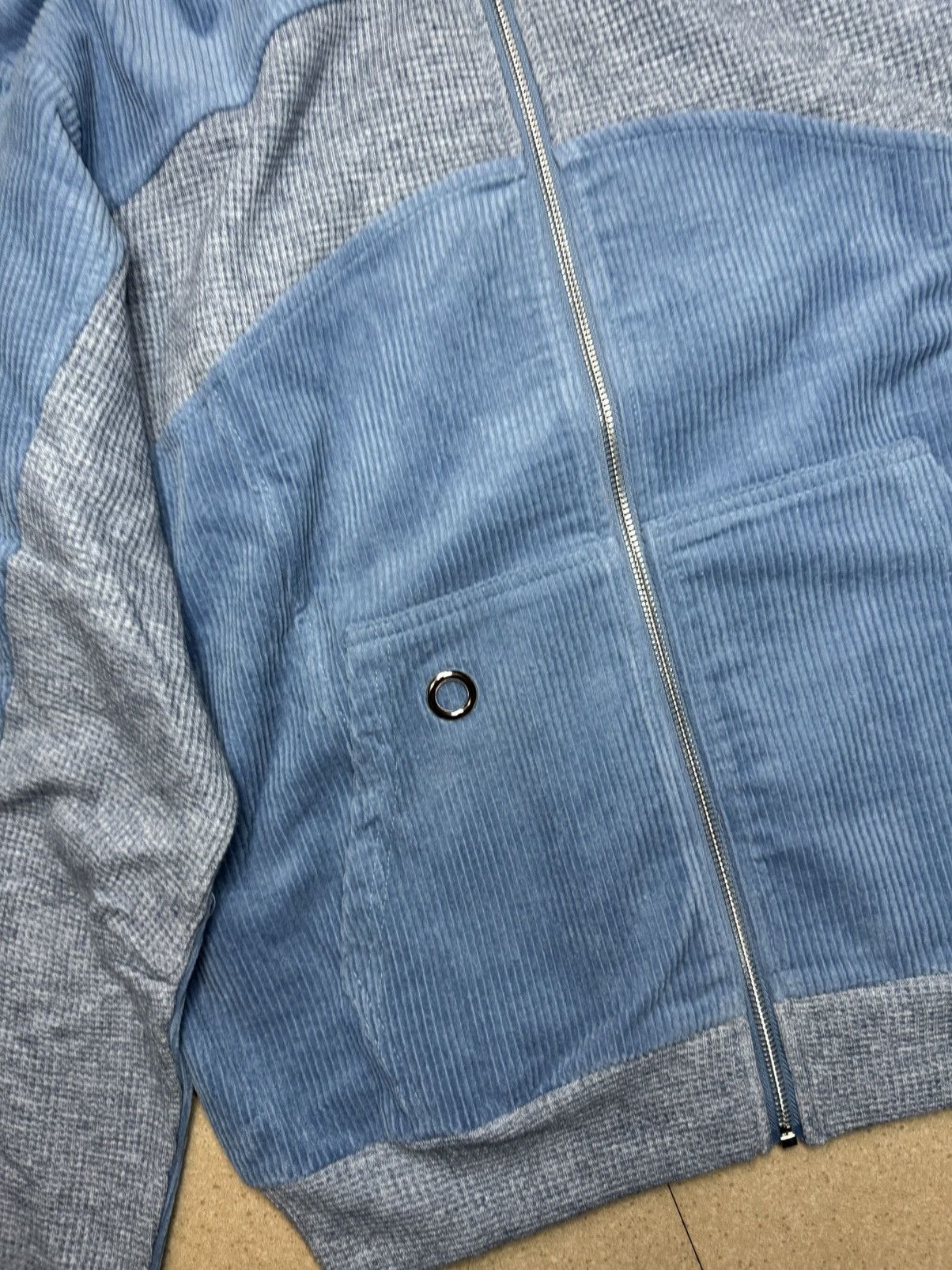 Rare hybrid Paneled waffle corduroy Zip Up Hoodie sweater