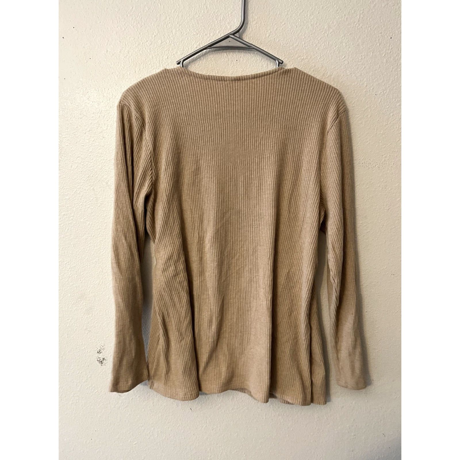 Old Navy Old Navy Knit Top Shirt XL Brown Long Sleeve V-Neck Wrap Surplice Ribbed Stretch Size XL / US 12-14 / IT 48-50 - 3 Thumbnail