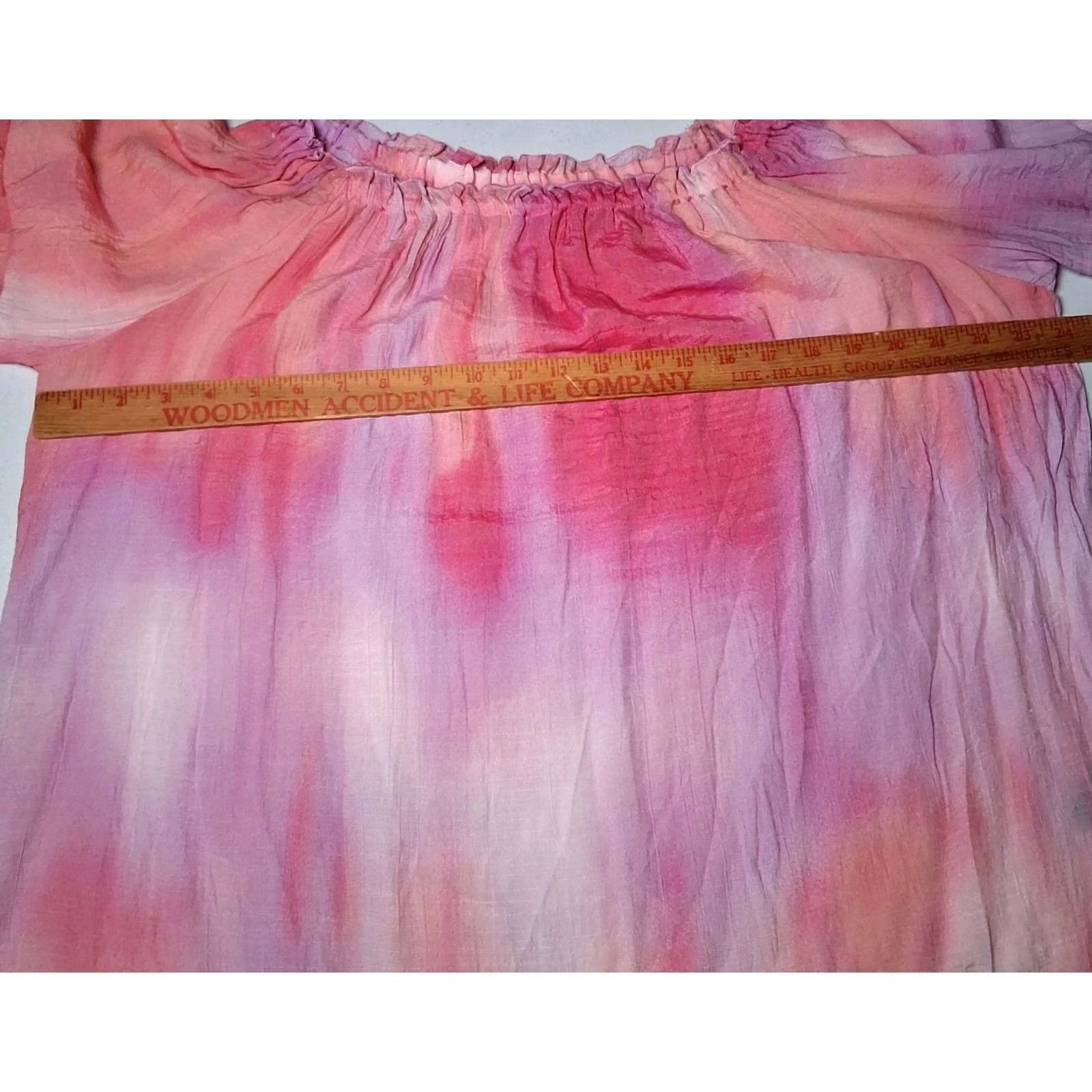 Vintage Zac & Rachel Blouse Large Pink Tie Dye Peasant Hippie Boho Off Shoulder 3/4 Sleeve Bell Sleeve Polyester Rayon Size L / US 10 / IT 46 - 3 Thumbnail
