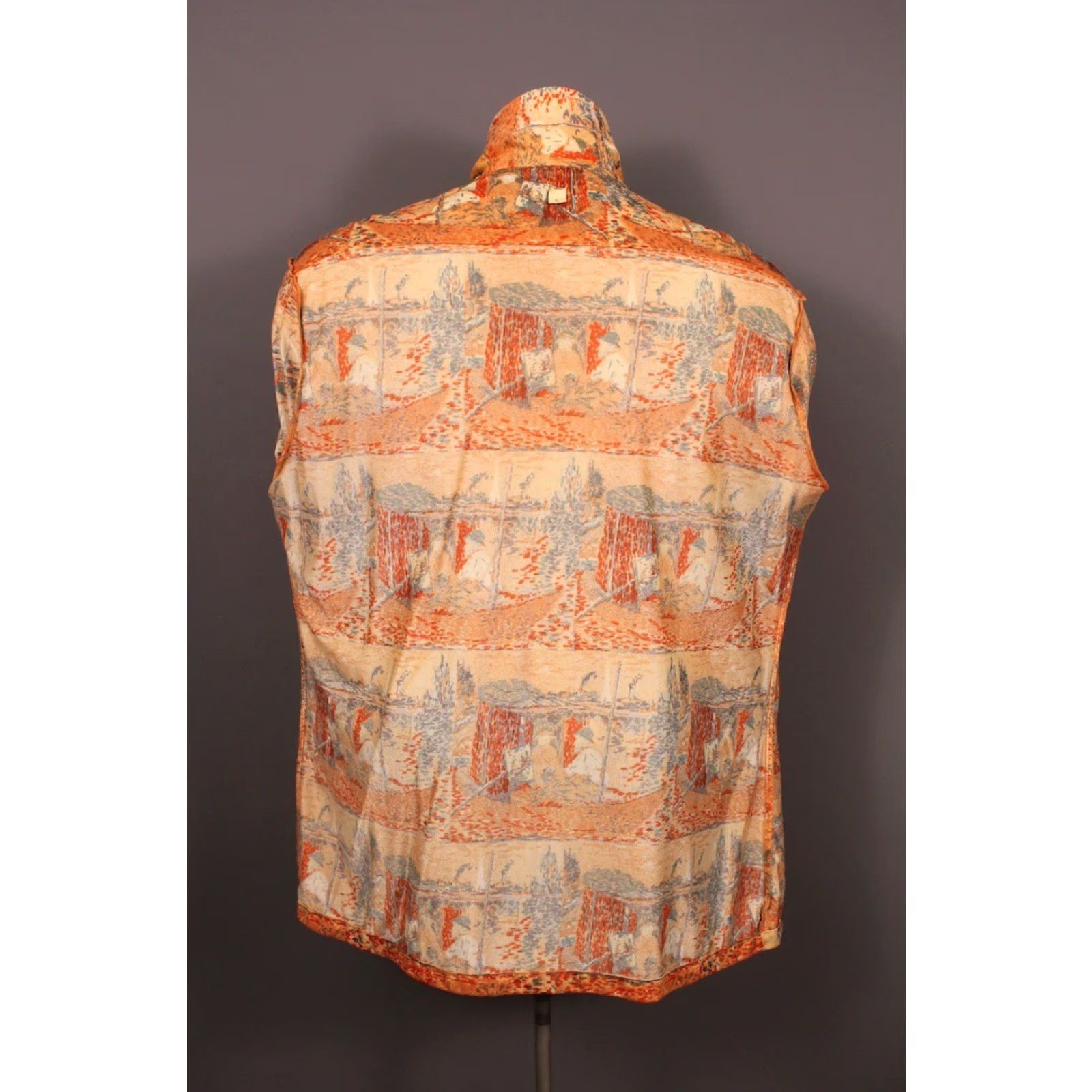 Vintage VINTAGE Men’s VTG 70s Orange Pointillist Boat Print Shirt M/L 1970s Disco Nylon Polyester Size US M / EU 48-50 / 2 - 3 Thumbnail
