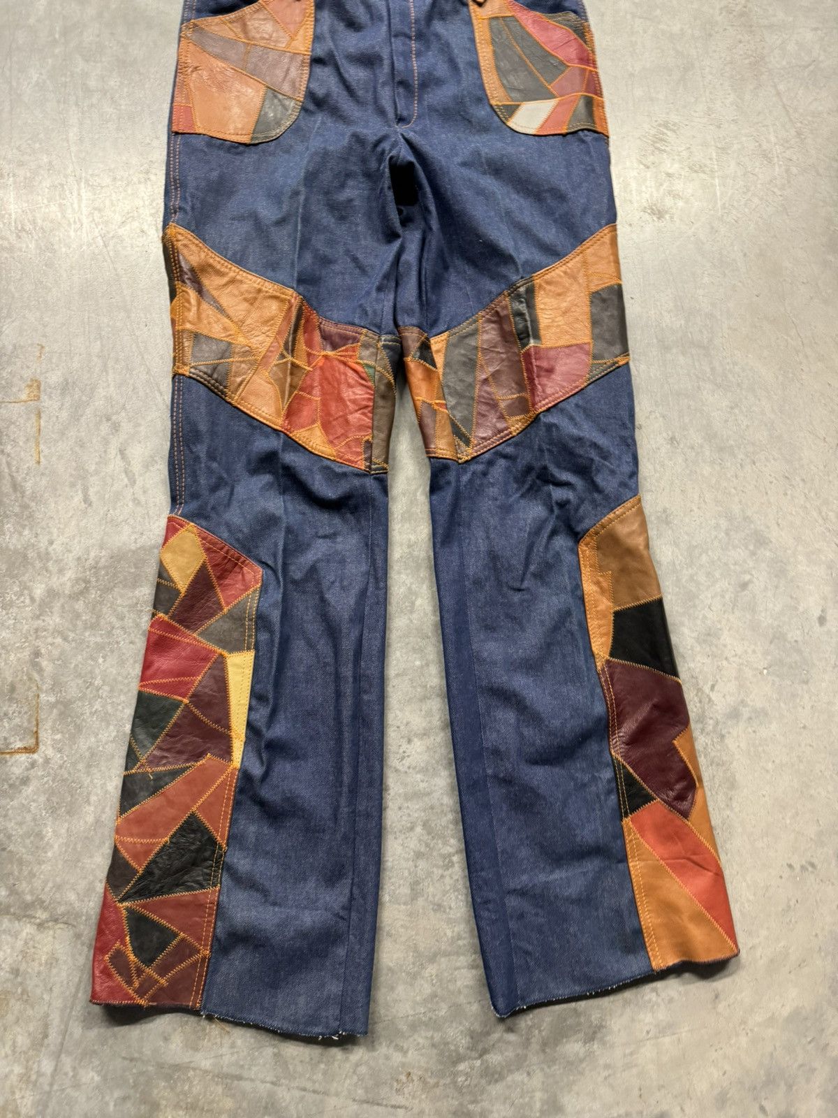 Vintage Vintage 70s Leather Patchwork Flare Jeans (38x38) Size US 38 / EU 54 - 2 Thumbnail