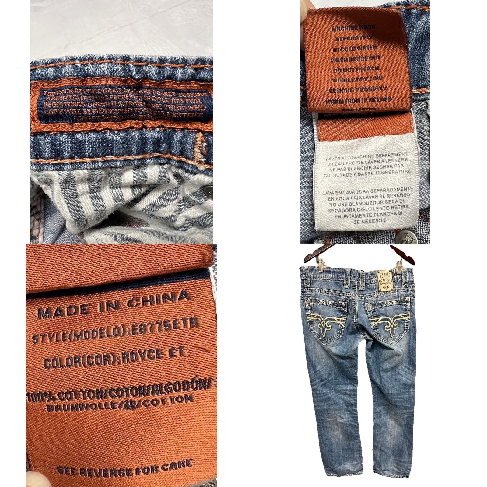 Vintage VINTAGE? ROCK REVIVAL Royce MEN'S 32 x 30 DISTRESSED STRAIGHT LEG BLUE JEANS Size US 32 / EU 48 - 8 Thumbnail