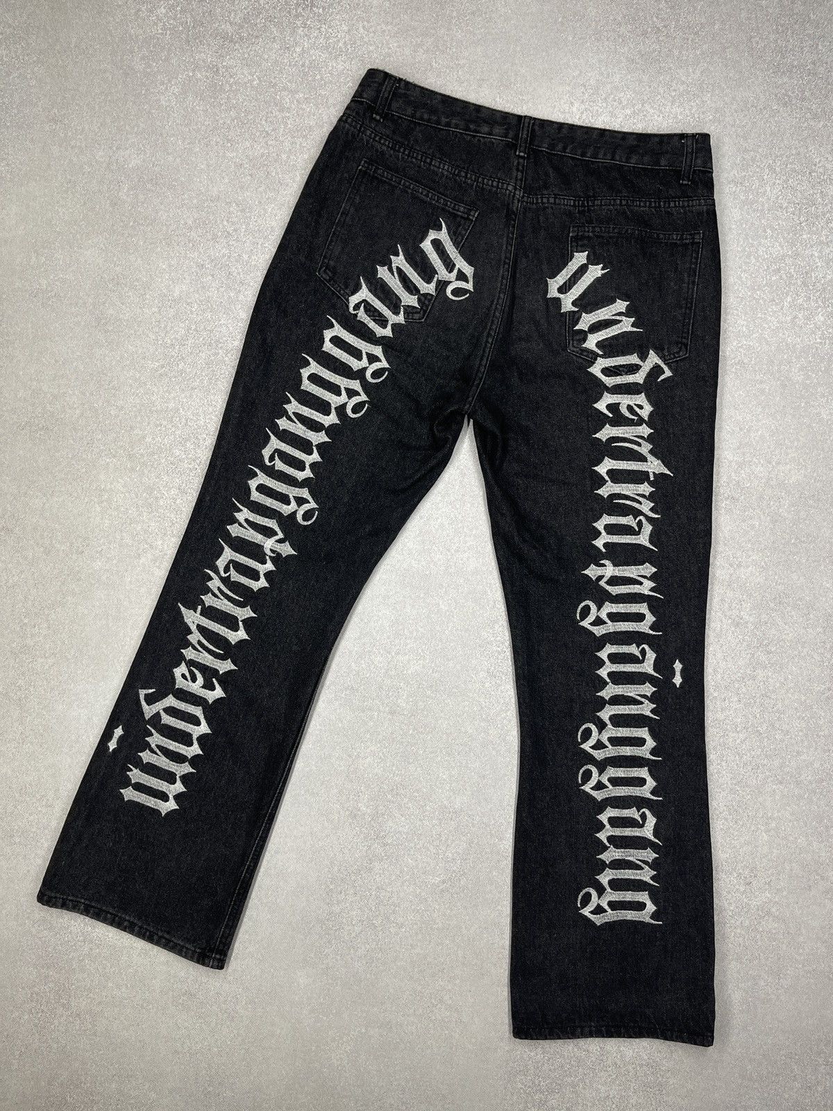 Other Women Mom Denim Flared Jeans Big Logo Inscription Size 34" / US 12 / IT 48 - 1 Thumbnail