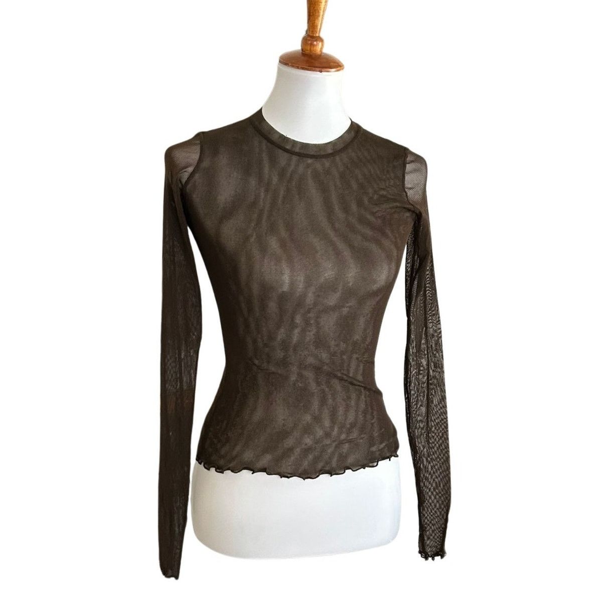 Vintage Only Hearts Brown Mesh Vintage Y2K Long Sleeve Top P/S Size XS / US 0-2 / IT 36-38 - 4 Thumbnail