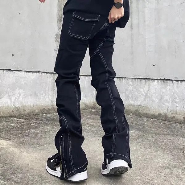 VIBE High Street Topstitched Slim Fit Slit Zip Micro Flare Jeans Size US 32 / EU 48 - 6 Thumbnail