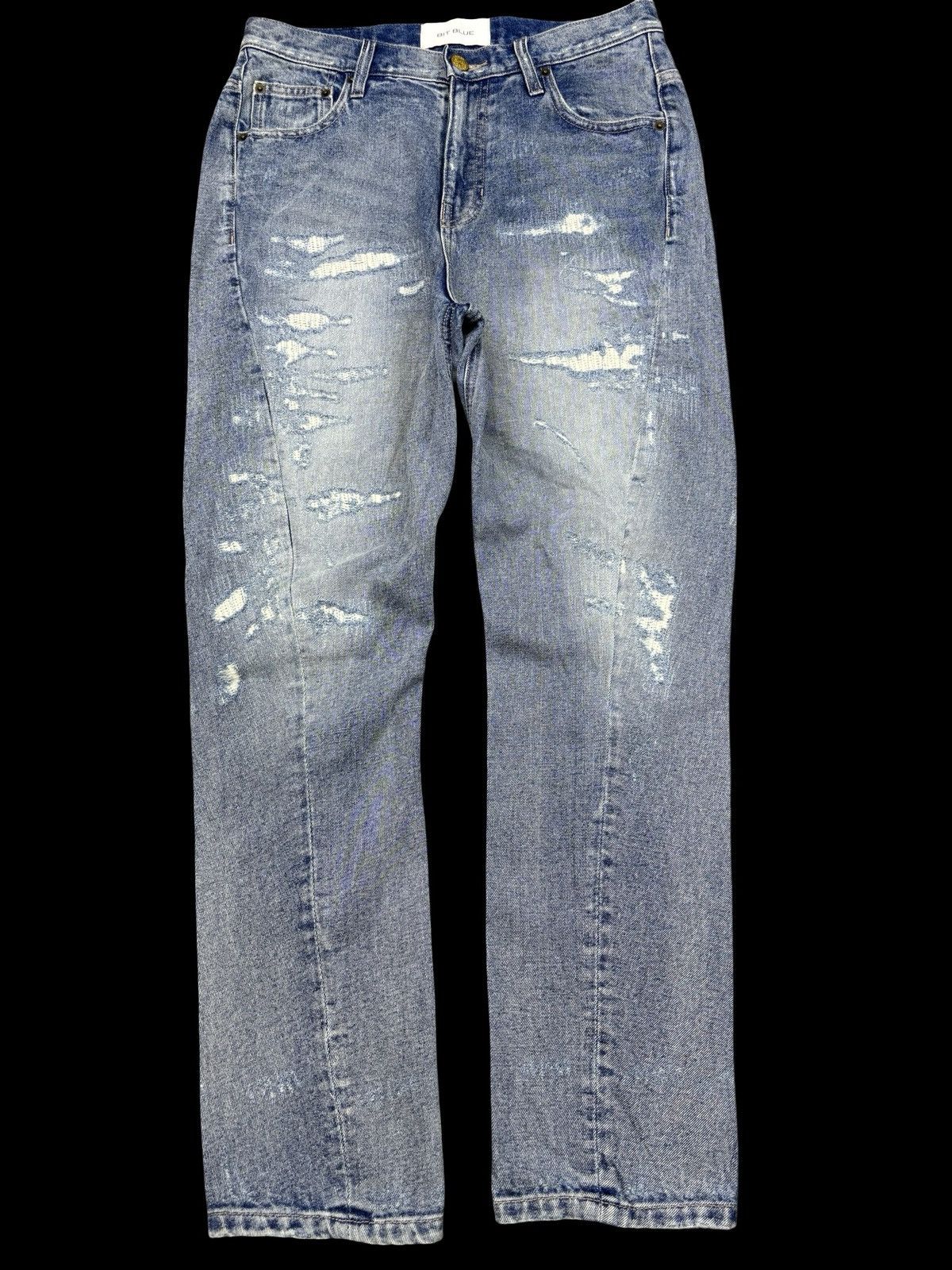Japanese Brand 💥Japan Style💥Bit Blue Distressed Sarouel Mild Denim F806 Size US 31 - 1 Thumbnail