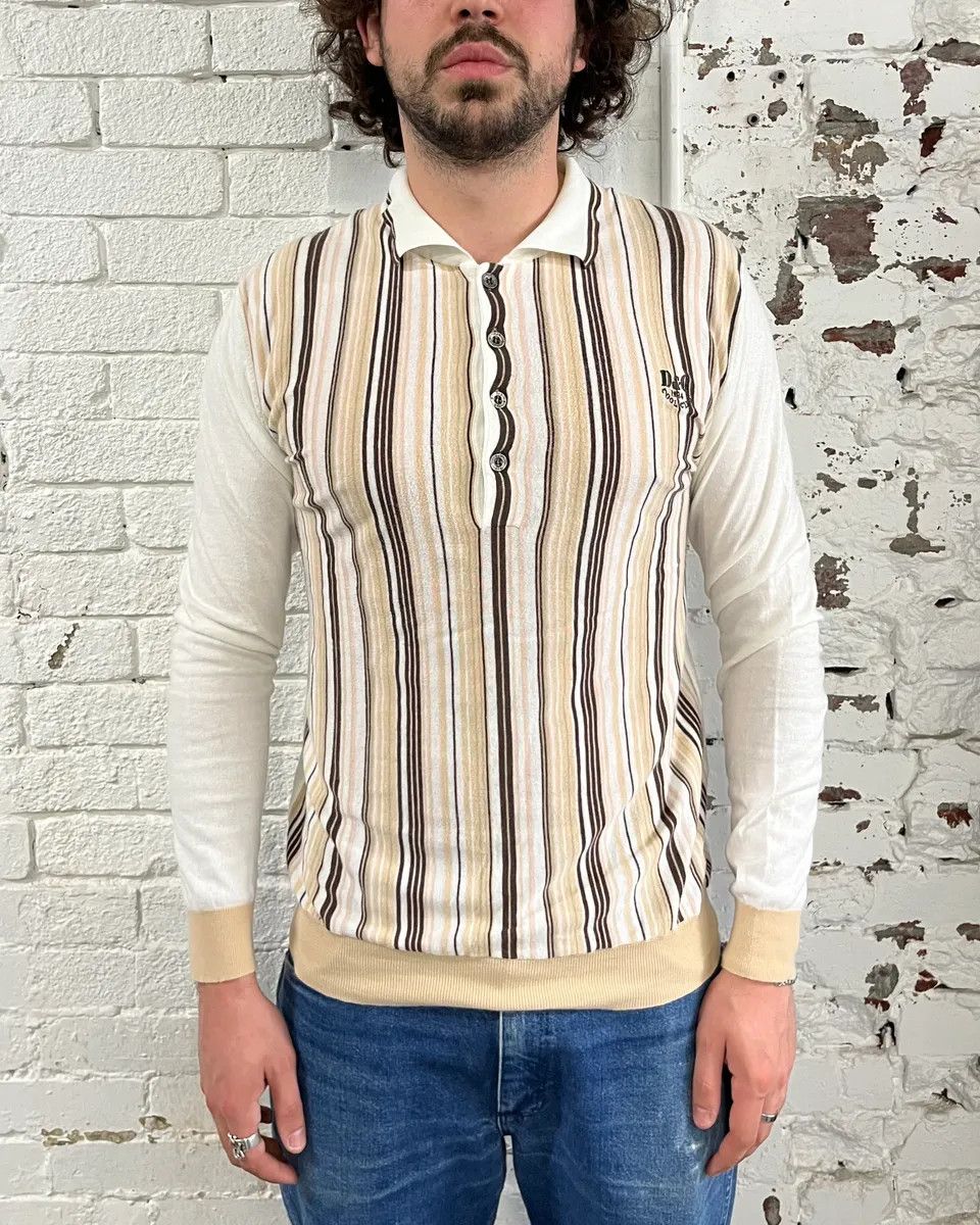 Dolce & Gabbana 2000s Dolce & Gabbana Beige & White Striped Polo Sweater Size US S / EU 44-46 / 1 - 2 Thumbnail