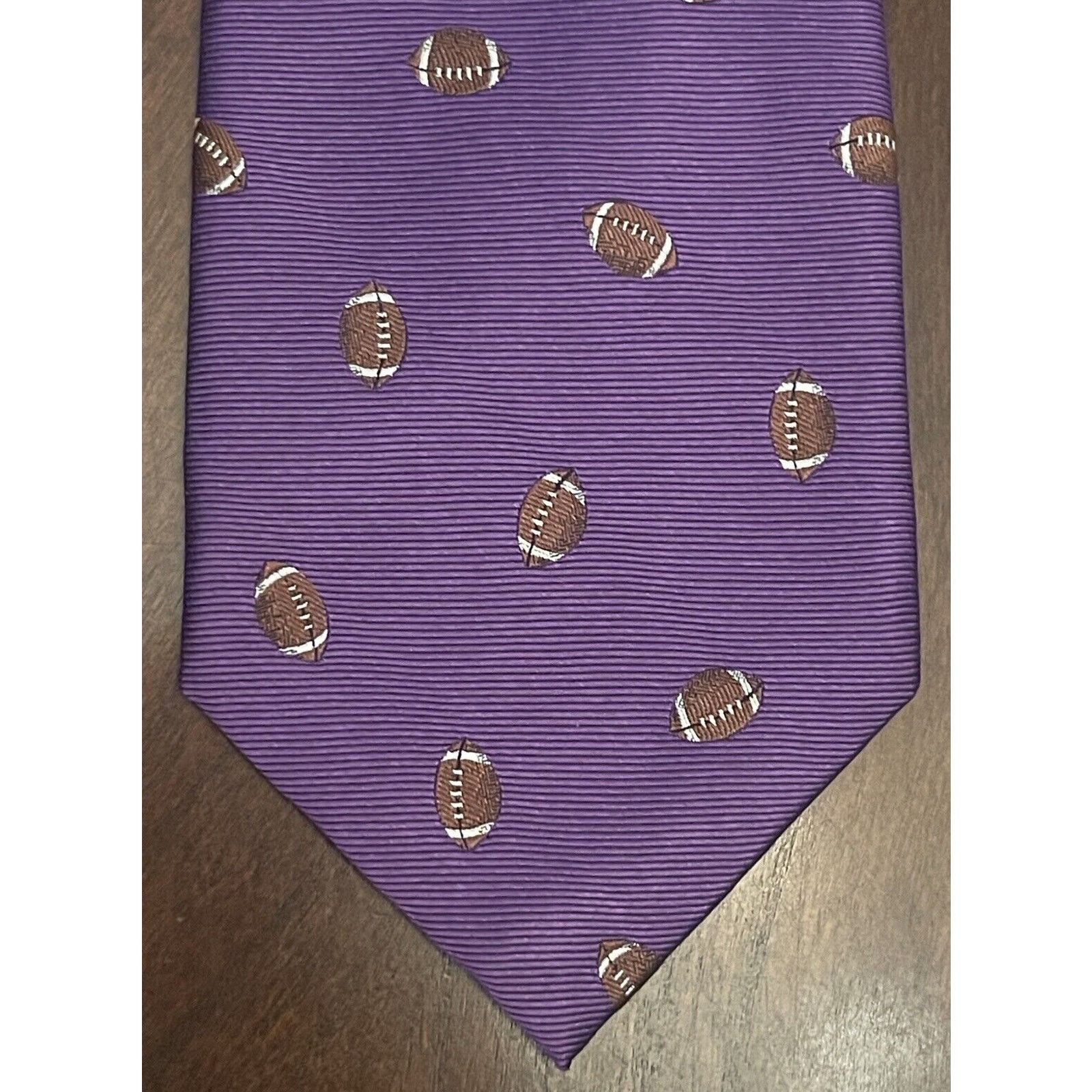 Chaps Chaps Purple Brown 100% Silk Made In China Football Print Size ONE SIZE - 1 Thumbnail
