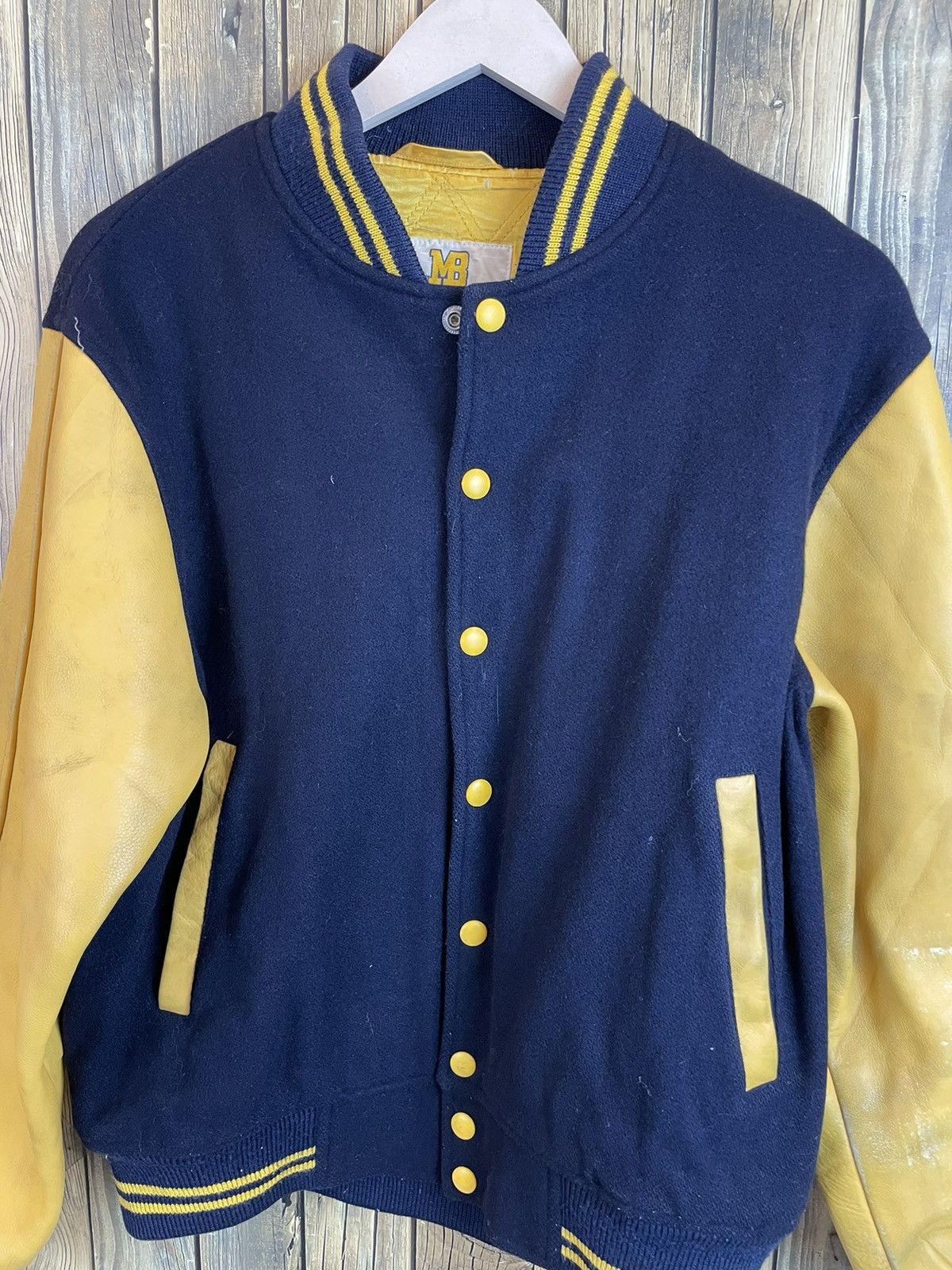 Macbeth × Vintage Vintage Macbeth Varsity sleeve leather Jacket Yellow Size US M / EU 48-50 / 2 - 7 Thumbnail