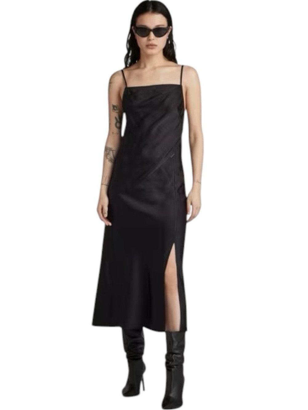 G-Star G-Star RAW Black Satin Slip Dress Midi Slit Adjustable Stra Size S / US 4 / IT 40 - 1 Thumbnail