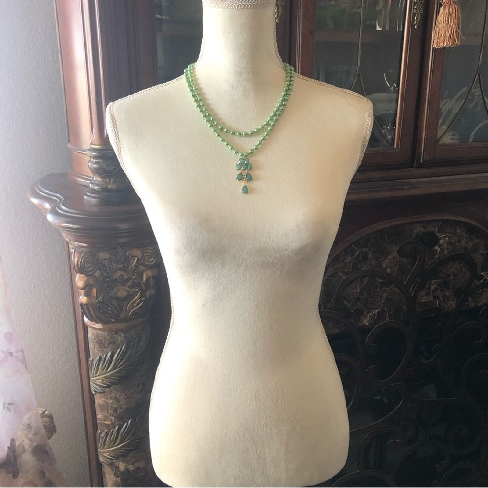 Handmade Handcrafted green Czech Pearl genuine prehnite necklace Size ONE SIZE - 5 Thumbnail