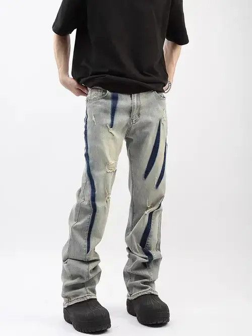 VIBE Retro yellow mud claw mark wide leg jeans Size US 32 / EU 48 - 1 Thumbnail
