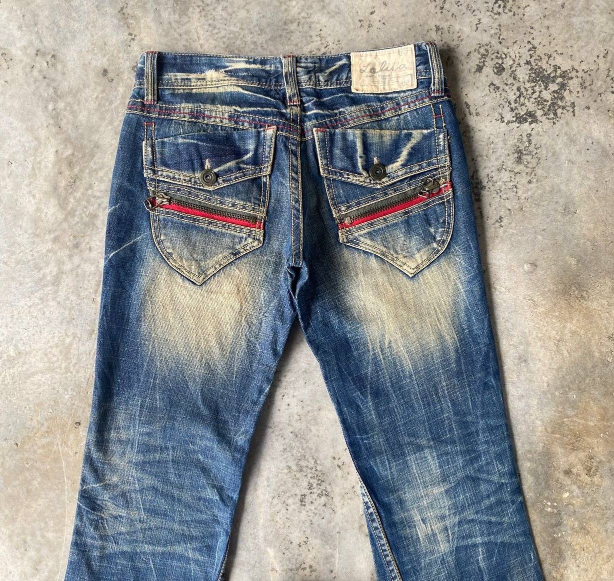 Japanese Brand VINTAGE LOLITA FLARED MUD-WASH RUSTY CLAWMARKS TWISTED SEAM Size US 29 - 14 Thumbnail