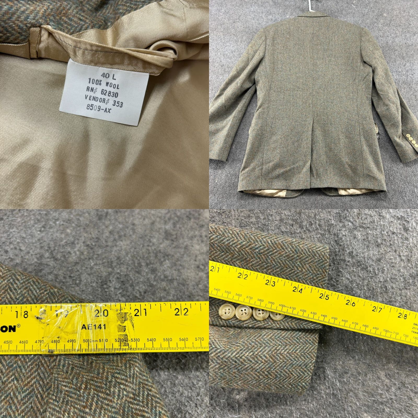 Lands' End VINTAGE Lands' End Blazer Mens 40 Green Herringbone Tweed Wool USA Regular Single-Breasted 2 Button Notch Lapel Jacket Coat Dress Shirt UI Size 40R - 8 Thumbnail