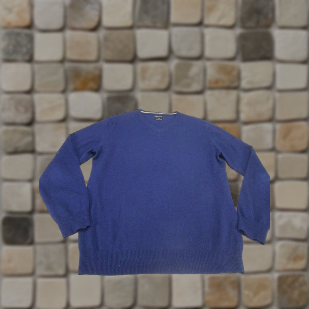 Vintage Cortefiel Sweater Mens Large V Neck Knit Wool Blend Blue Pullover Size US L / EU 52-54 / 3 - 1 Thumbnail