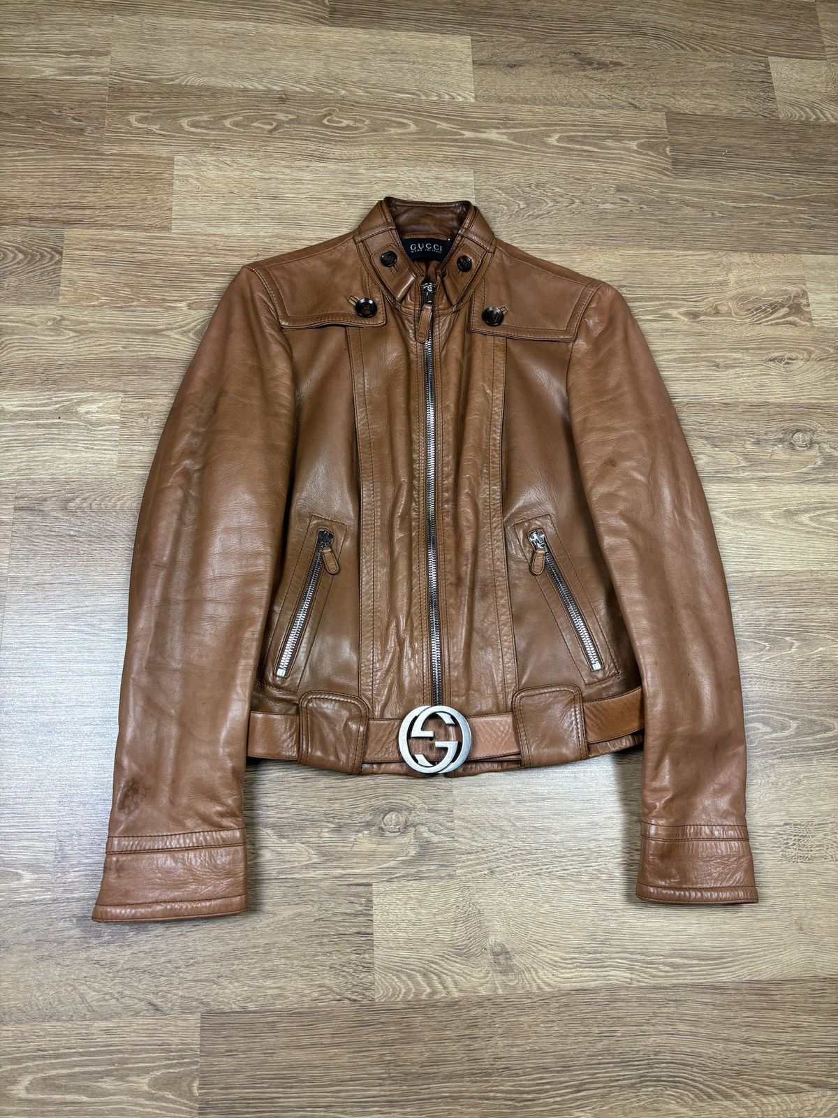 Gucci Gucci 2000s Leather Biker Jacket with GG Belt Size M / US 6-8 / IT 42-44 - 4 Thumbnail