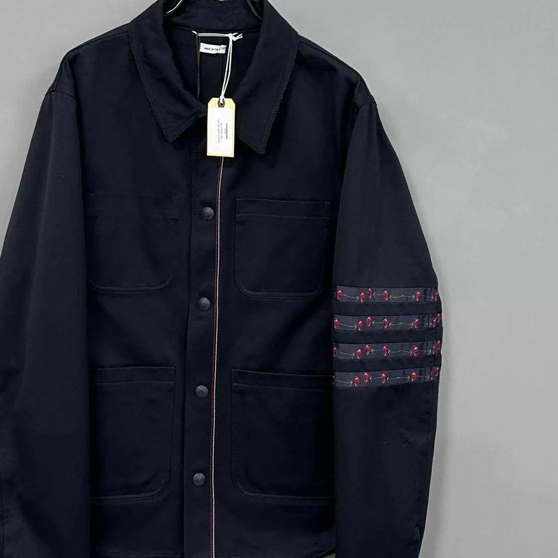 Thom Browne Thom Browne Rose-Embroidered Stripe Pocketed Jacket Size US S / EU 44-46 / 1 - 2 Thumbnail
