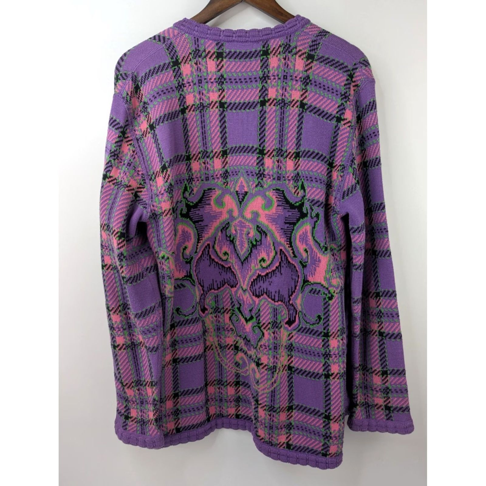 Nordstrom Nordstrom Vintage Italy Purple Plaid Damask Cardigan Sweater Sea Island Cotton Women M Long Sleeve Purple Damask Knit Cardigan Mens? Womens Size M / US 6-8 / IT 42-44 - 2 Thumbnail
