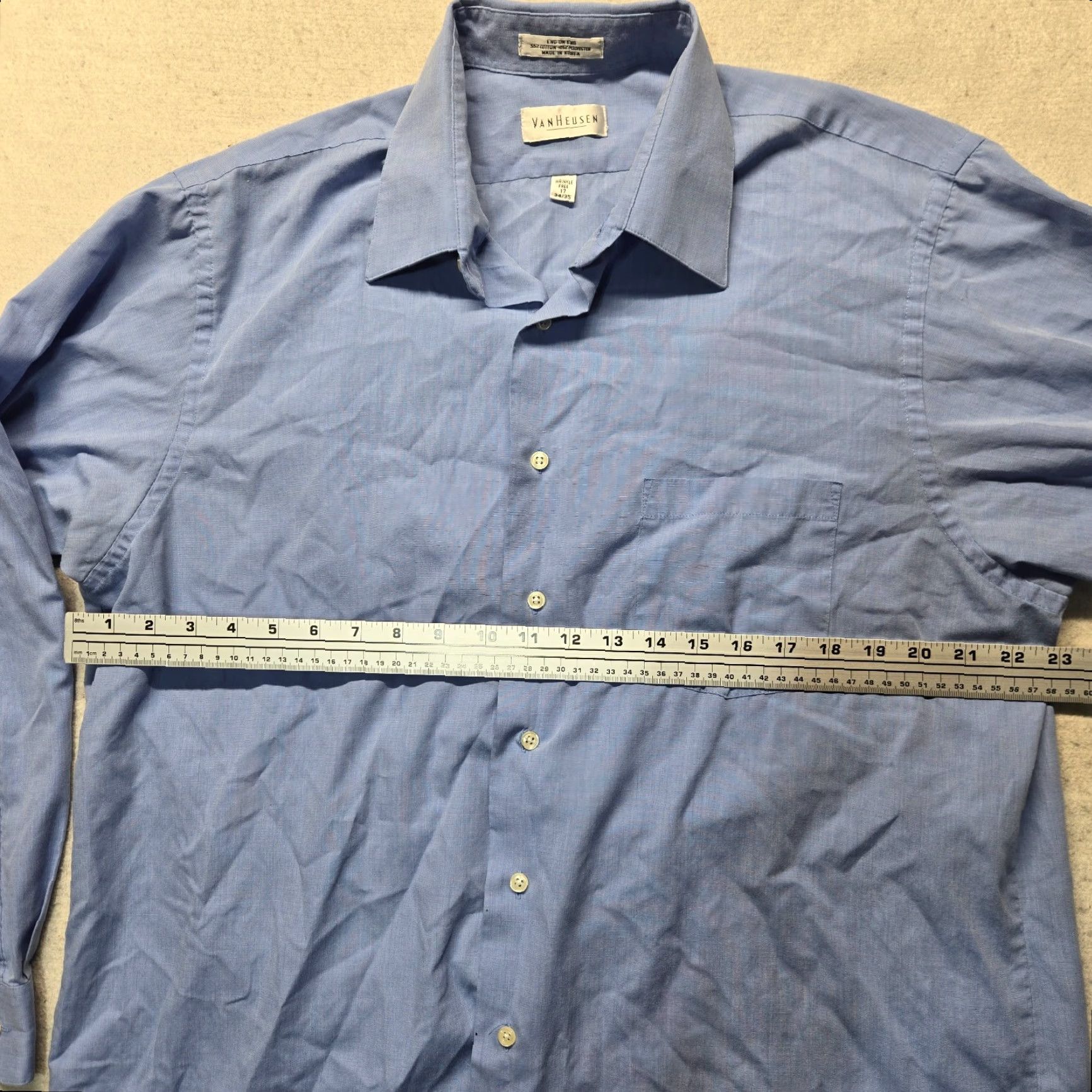Van Heusen Van Heusen Solid Blue Long Sleeve Button-Down Shirt Adult Men 17 34/35 Mens Size US XL / EU 56 / 4 - 4 Thumbnail