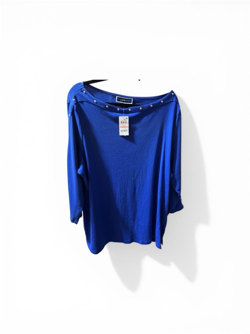 Karen Walker Karen Scott Silver-Tone Stud Boat-Neck Top NWT 2X Size XXL / US 16-18 / IT 52-54 - 2 Thumbnail