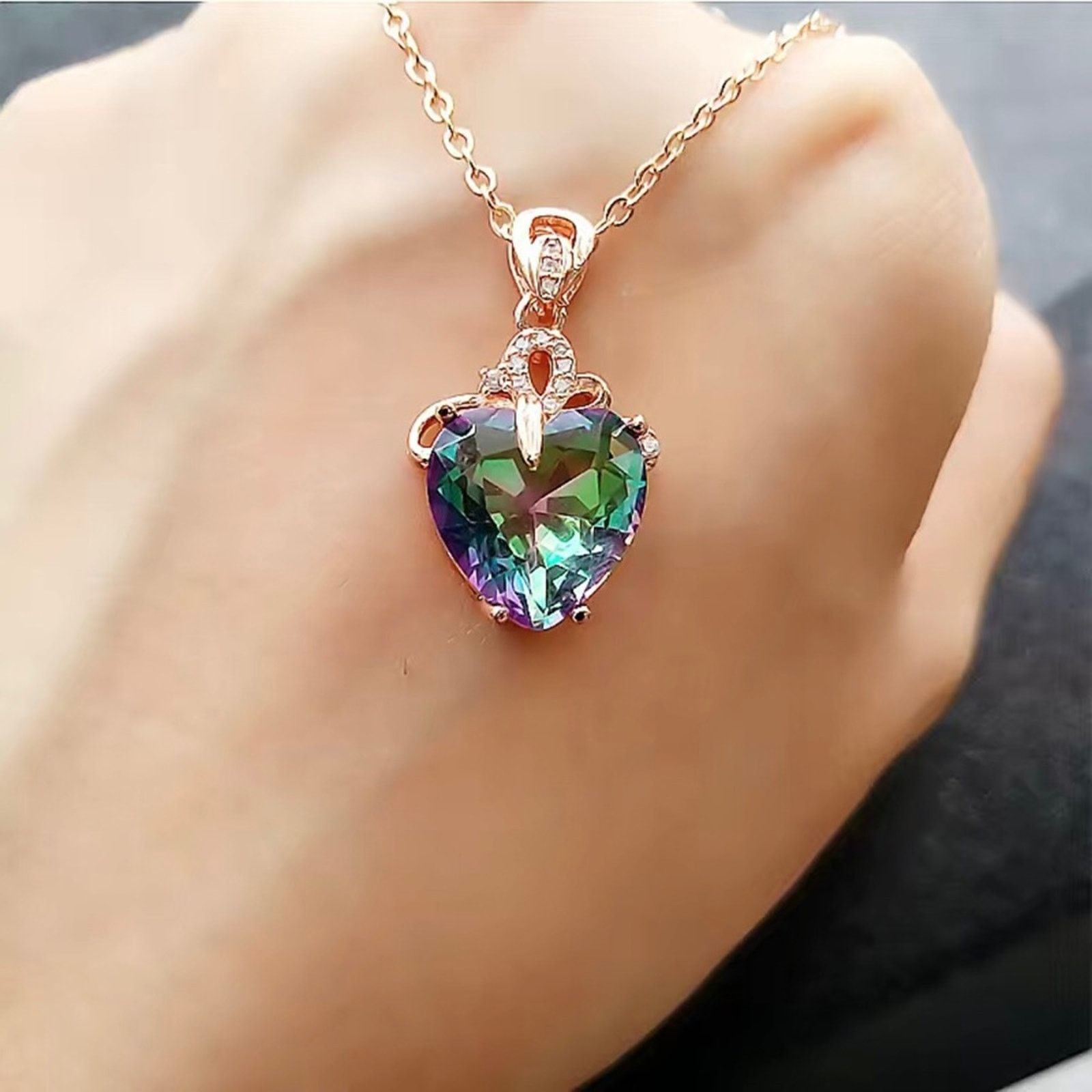 Jewelry Ladies heart shape faceted rainbow crystal necklace Size ONE SIZE - 6 Thumbnail