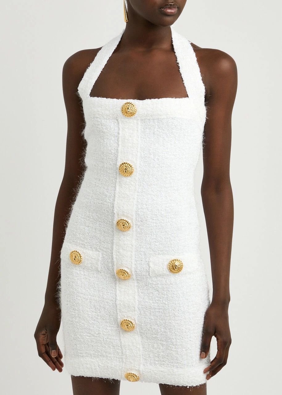 Balmain o1srvl11e1125 Cotton-blend Boucle Mini Dress in White Size L / US 10 / IT 46 - 2 Thumbnail
