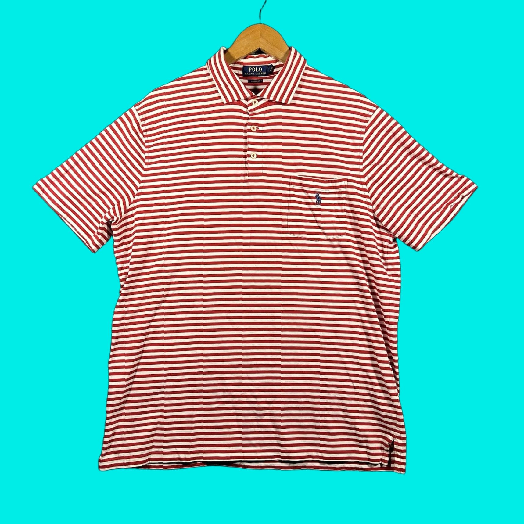 Polo Ralph Lauren Polo Ralph Lauren Polo Shirt Mens L Red Striped Classic Fit Pony Preppy Size US L / EU 52-54 / 3 - 1 Thumbnail
