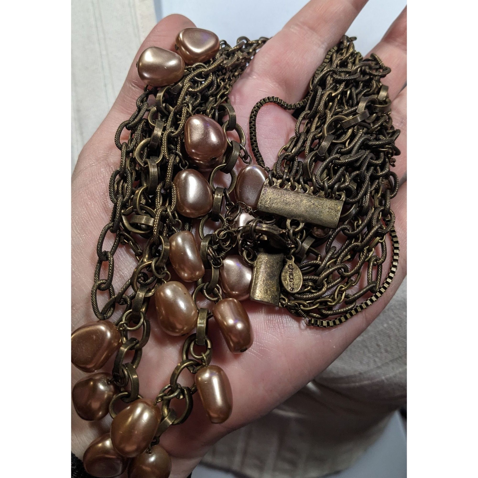 Chicos Chicos Rustic Glam Kyleen Brass Tone And Faux Pearl Multilay Size ONE SIZE - 3 Thumbnail