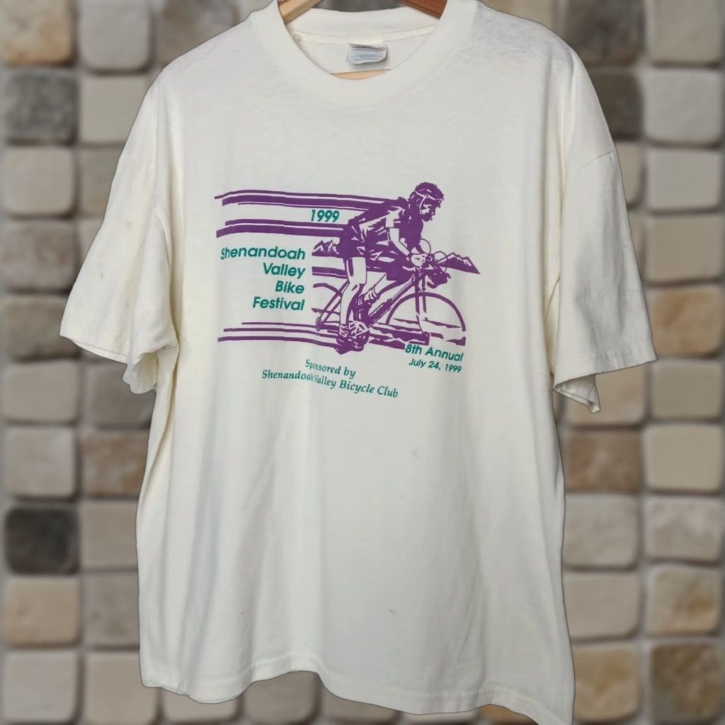 Hanes VINTAGE Hanes Heavyweight T-Shirt Road Cycling Shenandoah Valley Bike Festival 1999 White XL Men Graphic Print Shirt Mens Size US XL / EU 56 / 4 - 1 Thumbnail