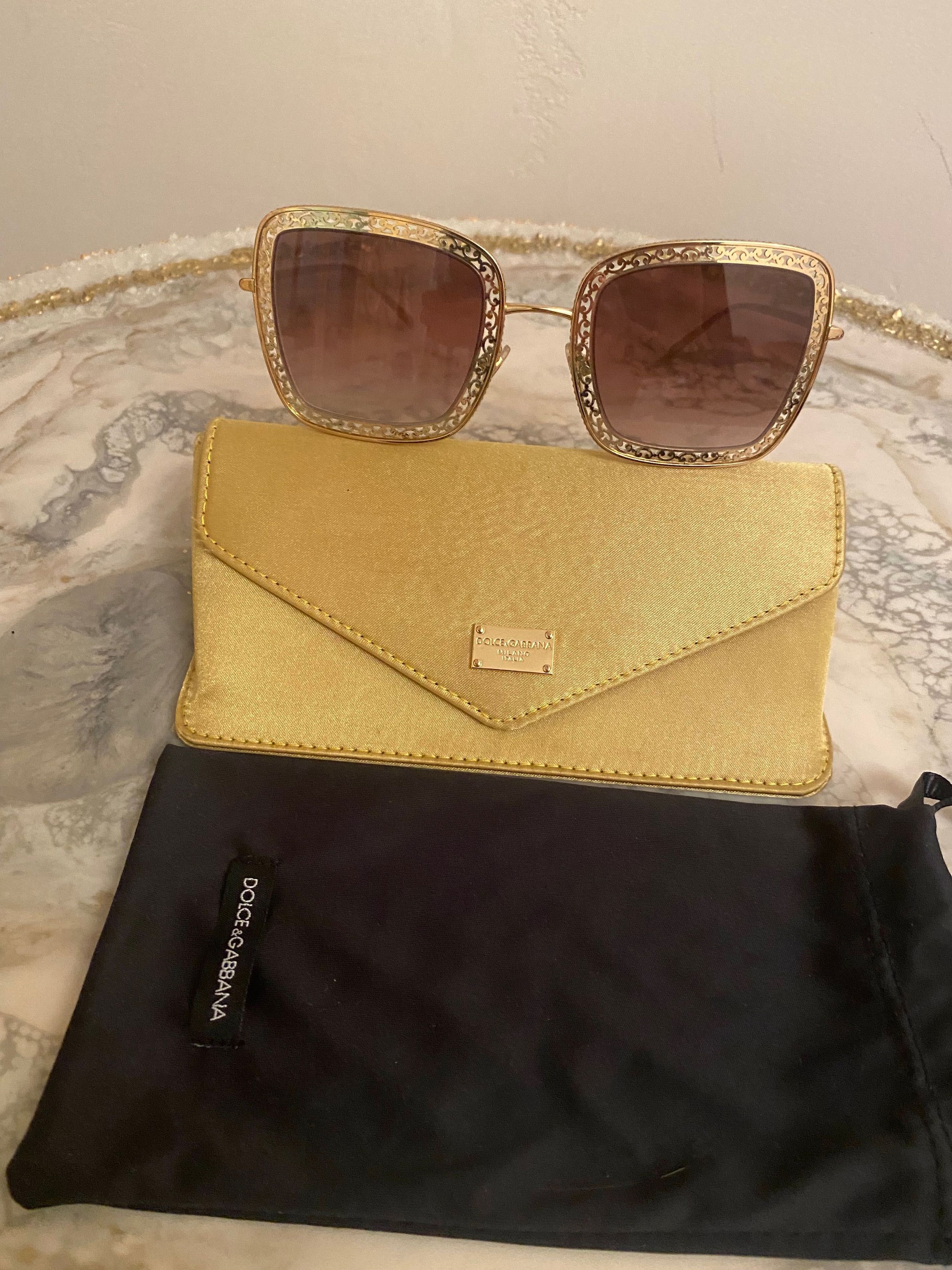 Dolce & Gabbana Dolce Gabbana Metal Square Filigree Gold Sunglasses Size ONE SIZE - 2 Thumbnail
