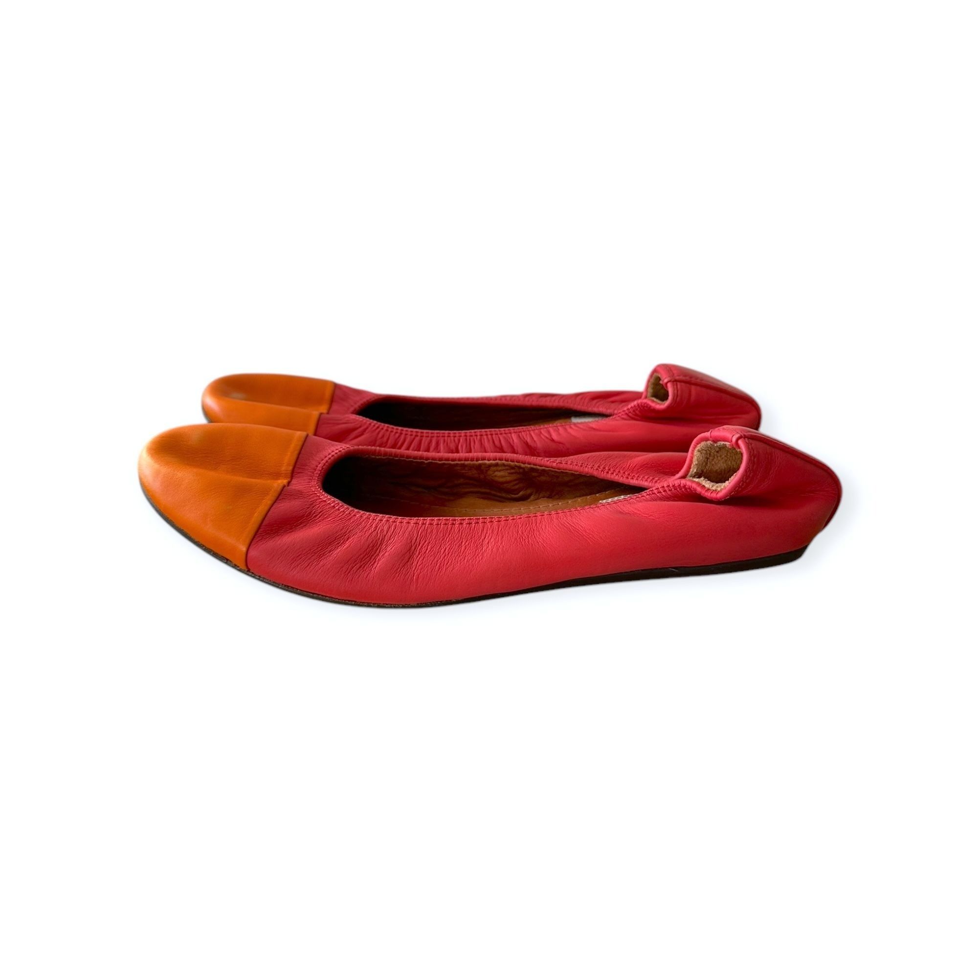 Lanvin Lanvin Cap-Toe Ballerina Flats. in Red /Orange Leather, 39 Size US 9 / IT 39 - 5 Thumbnail