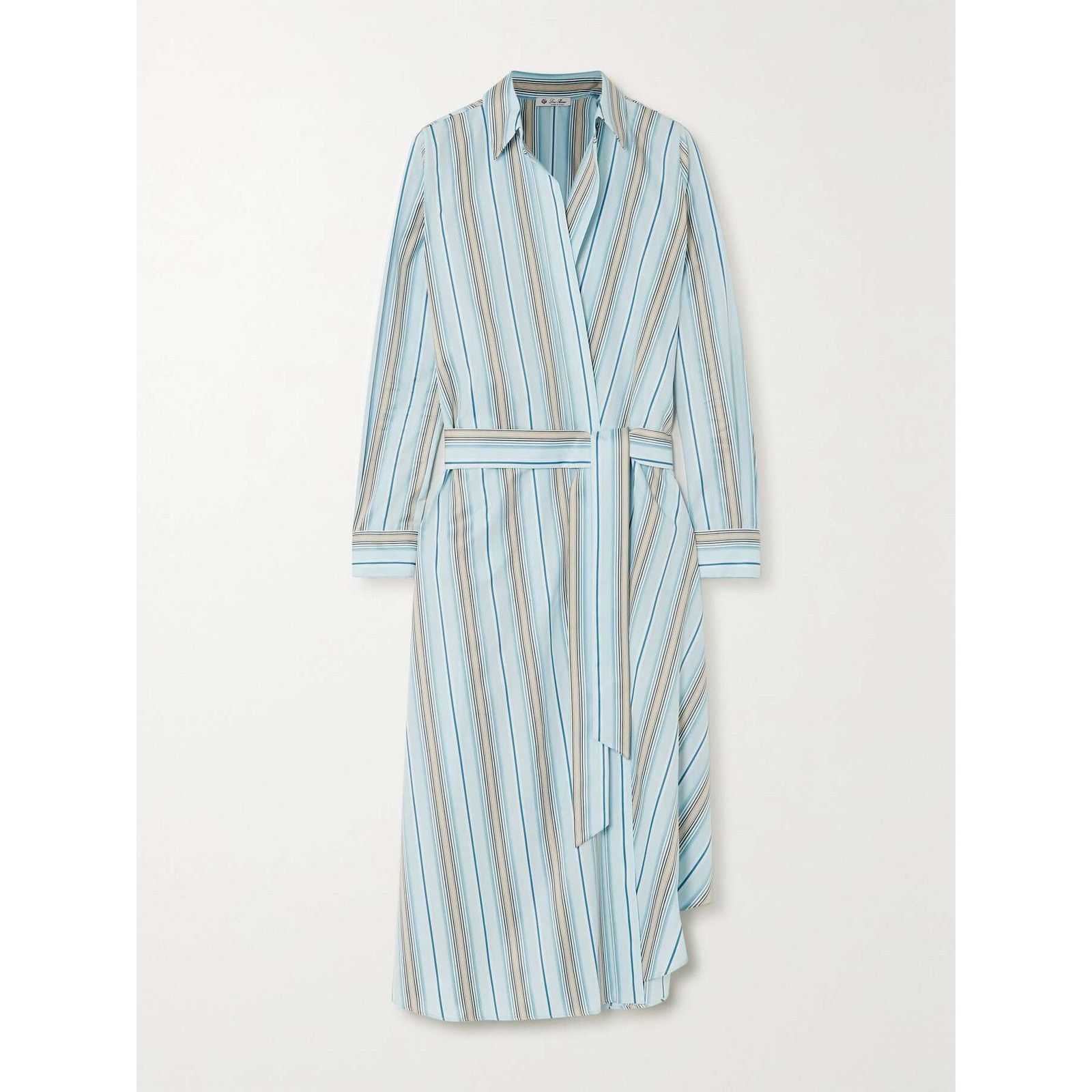 Loro Piana NWT Loro Piana Teal White Stripe Button Tie Sash Wrap Dress Size XL / US 12-14 / IT 48-50 - 17 Thumbnail